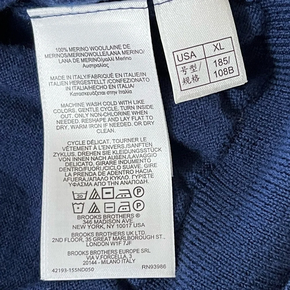 BROOKS BROTHERS 100% Merino Wool V-Neck Sweater Blue Mens XL Preppy Academia